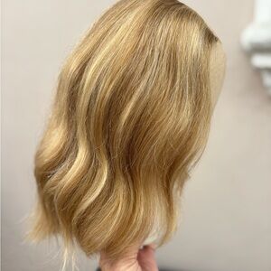 gently used human hair remy wig blonde blend wavy for under ball cap hat beanie.